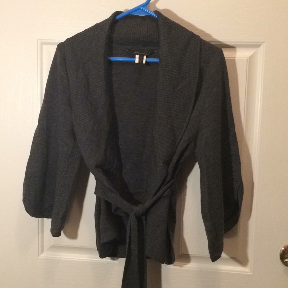 BCBG Maxazria medium grey wool wrap sweater